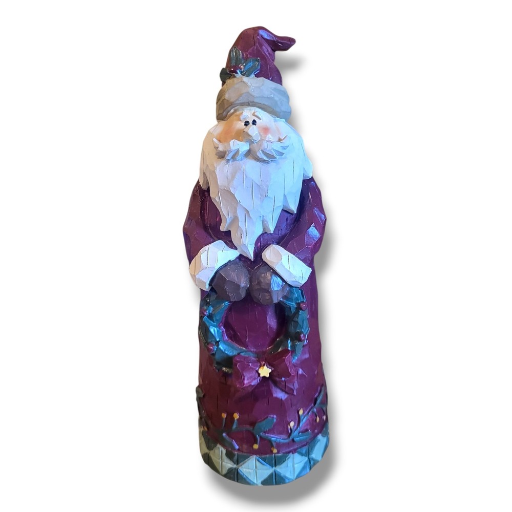 Santa Clause Holding A Wreath Resin  Sculpture 8" Christmas Holiday Decor